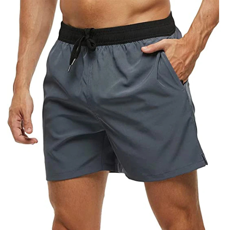 Men's Swim Shorts with Elastic Waist and Zipper Pockets for Beach and Pool Wear