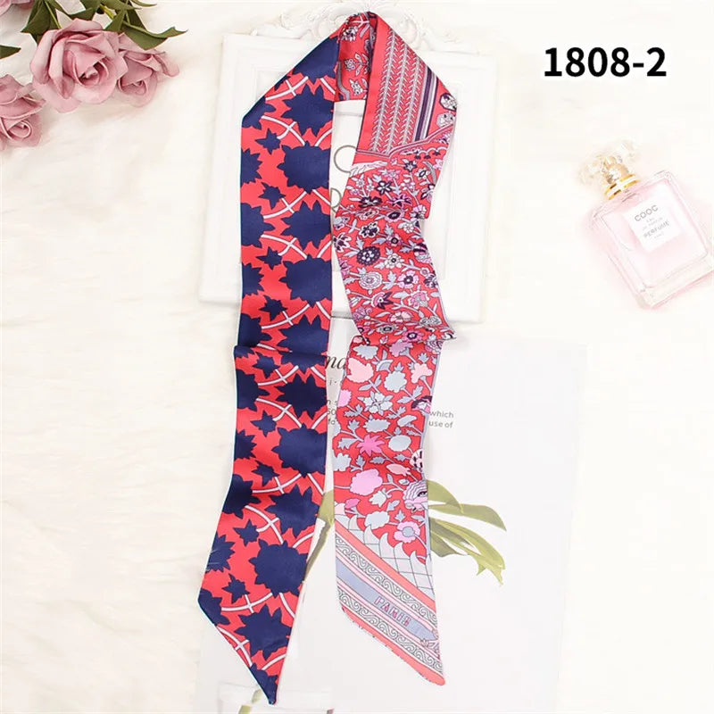 Horse Motif Skinny Ribbon Scarf with Printed Designs