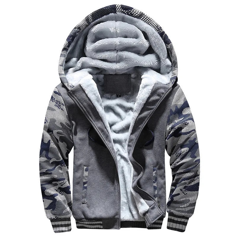 Men's Contrast Sleeve Fleece Lined Hooded Jacket