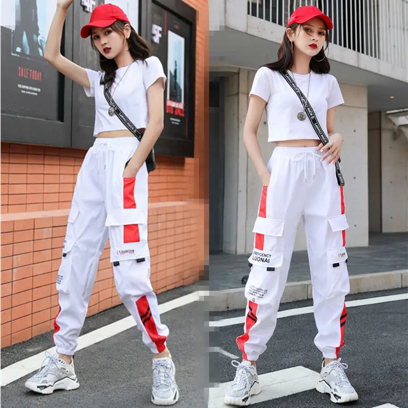 Women's Cargo Joggers with Contrast Panels and Printed Tab Styles