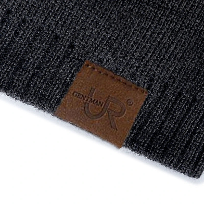 Solid Knit Beanie with Small Patch and Folded Edge
