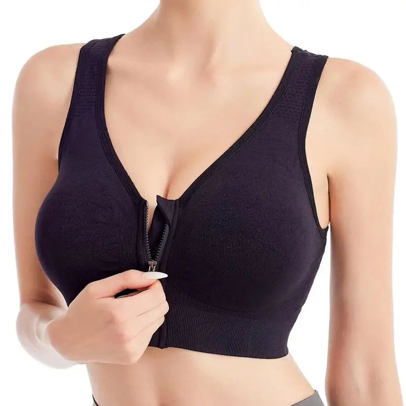 Women's Front Zip Cross Back Sports Bra
