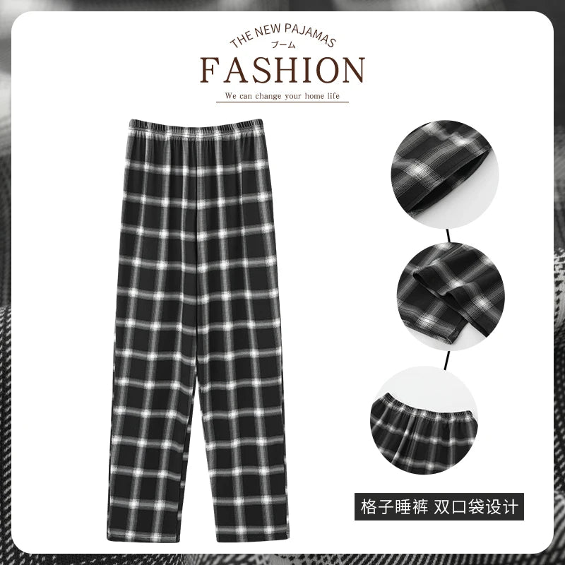 Men's Plaid Elastic Waist Straight Leg Cotton Pajama Pants