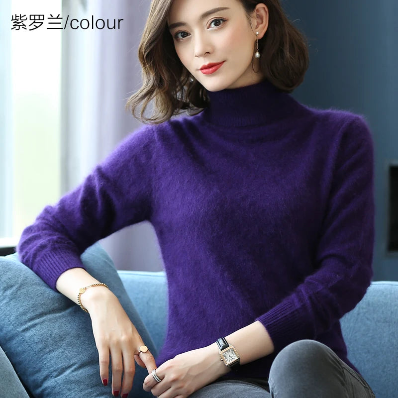 Women's Plain Roll Neck Long Sleeve Sweater Casual Knit Layer