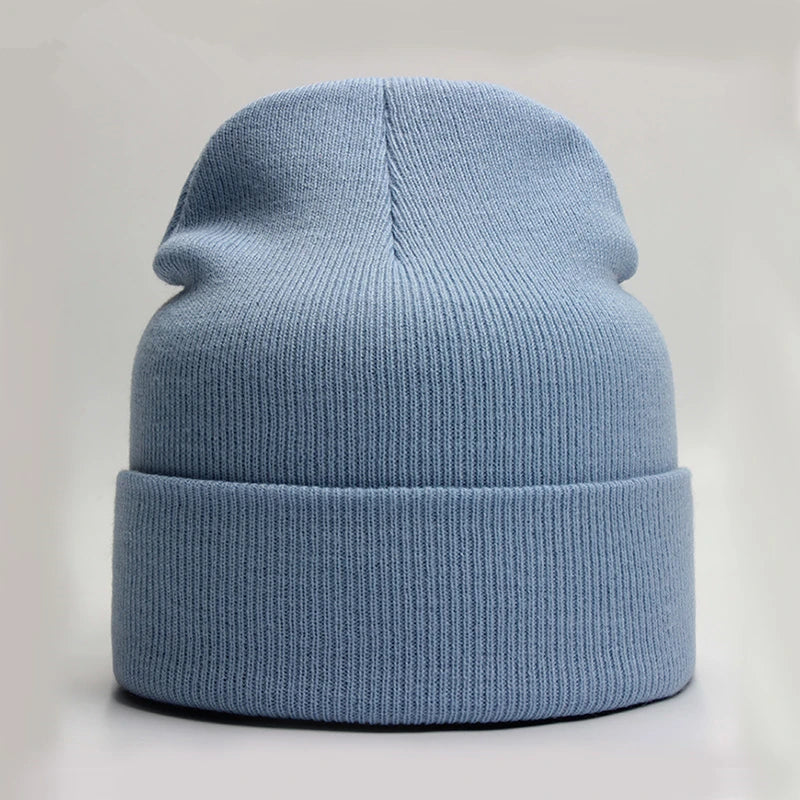 Solid Knit Beanie with Folded Cuff and Color Options