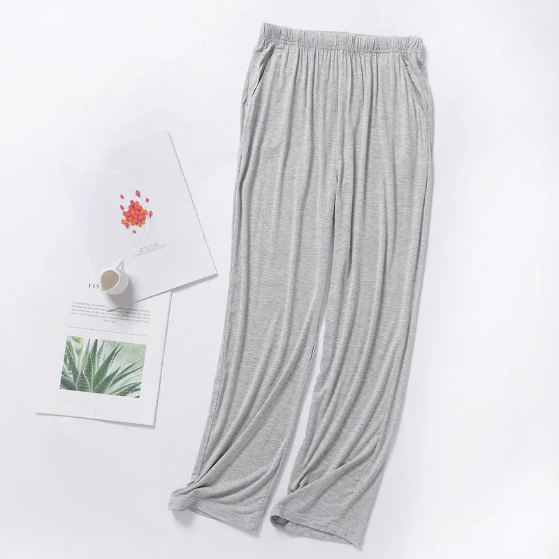 Men's Solid Elastic Waist Straight Leg Long Lounge Pajama Pants