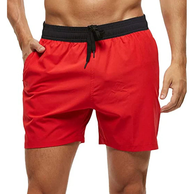 Men's Swim Shorts with Elastic Waist and Zipper Pockets for Beach and Pool Wear