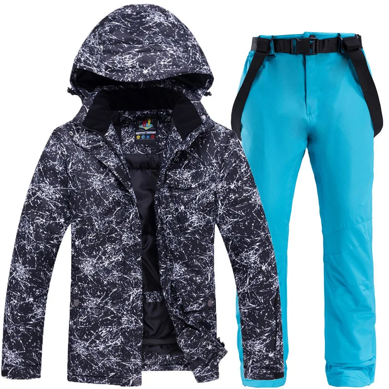 Hooded Ski Jacket and Pants Clothing Set with Style Options