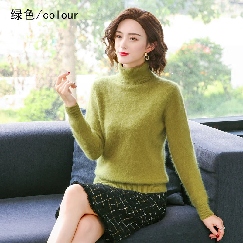 Women's Plain Roll Neck Long Sleeve Sweater Casual Knit Layer