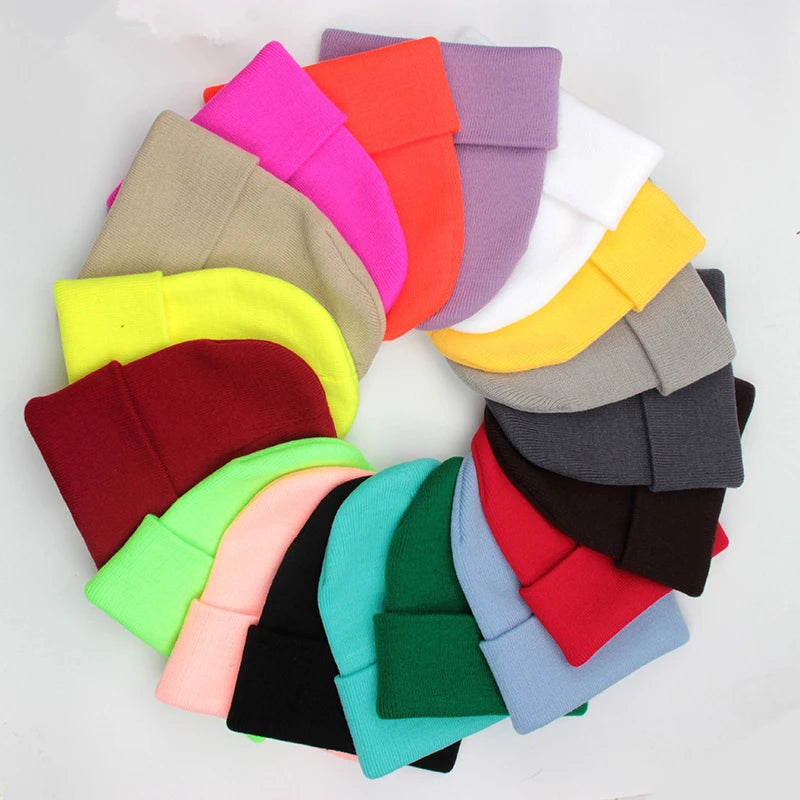Solid Knit Beanie with Folded Cuff and Color Options