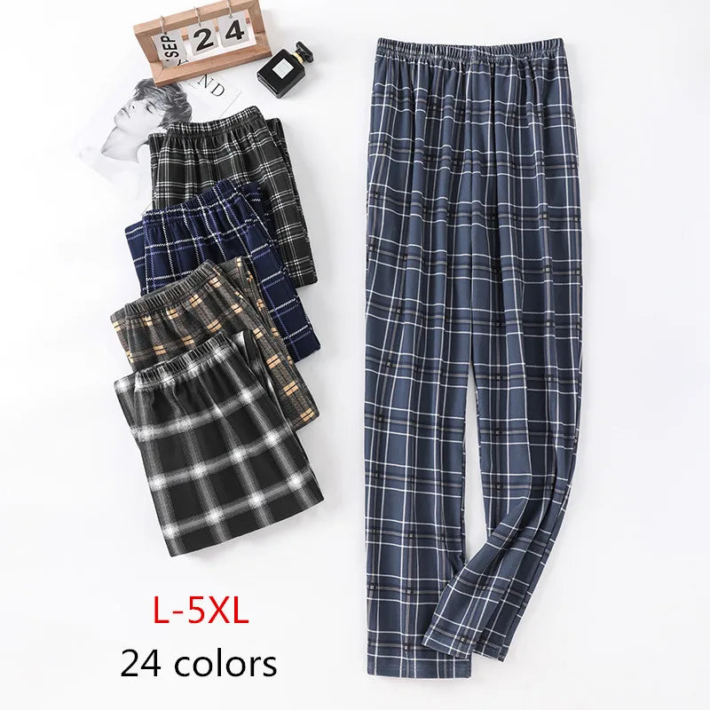 Men's Plaid Elastic Waist Straight Leg Cotton Pajama Pants
