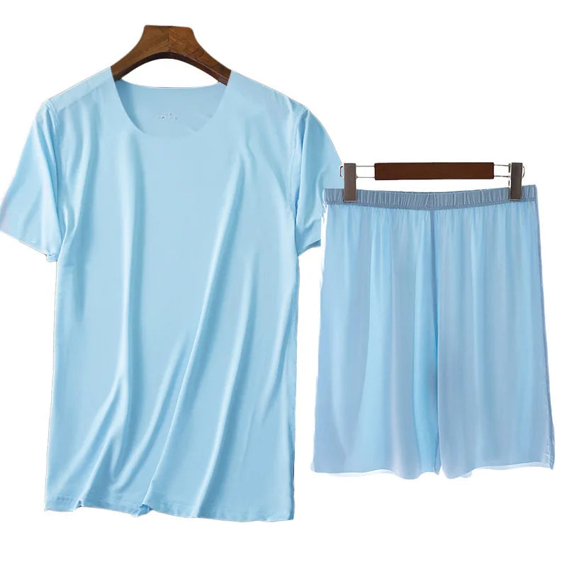 Men's Solid Short Sleeve T Shirt and Shorts Pajama Set