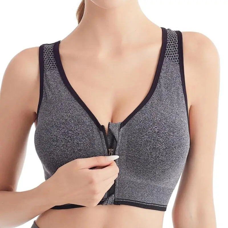Women's Front Zip Cross Back Sports Bra