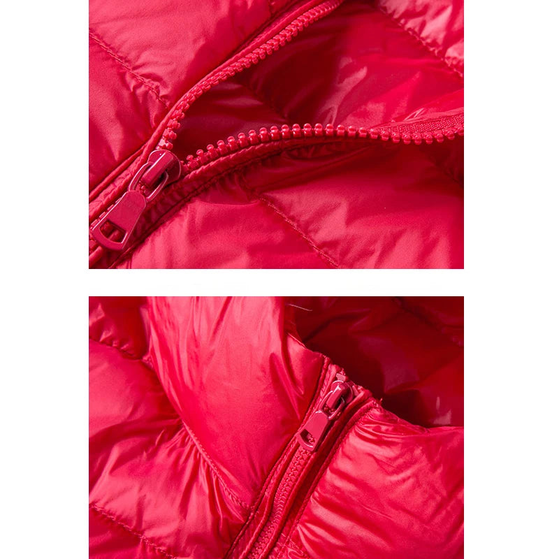Women's Nylon Hooded Zip-Front Duck-Down Puffer Jacket for Casual Winter Layered Outfits