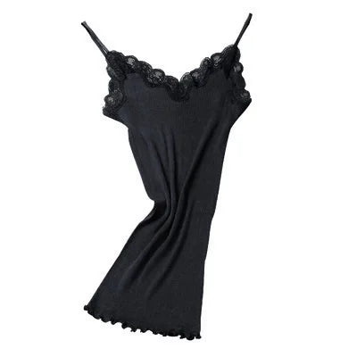 Women's Lace Trim Silk Cotton Blend Camisole with Adjustable Thin Straps