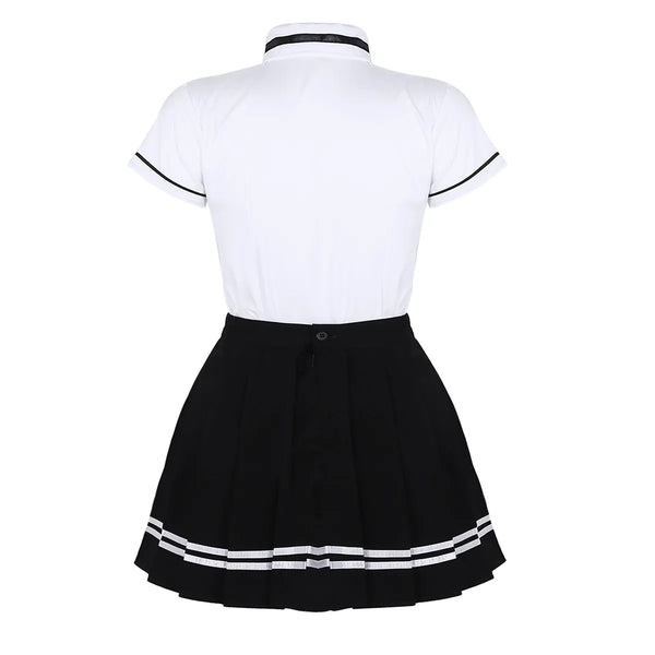 Japanese School Girl Uniform Suit White Short Sleeve T-shirt Top Pleated Skirt Cosplay Korean Girls Student Costume Set