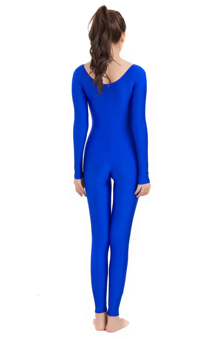 Women's Long Sleeve Scoop Neck Dance Unitard with Fitted Full Length Legs