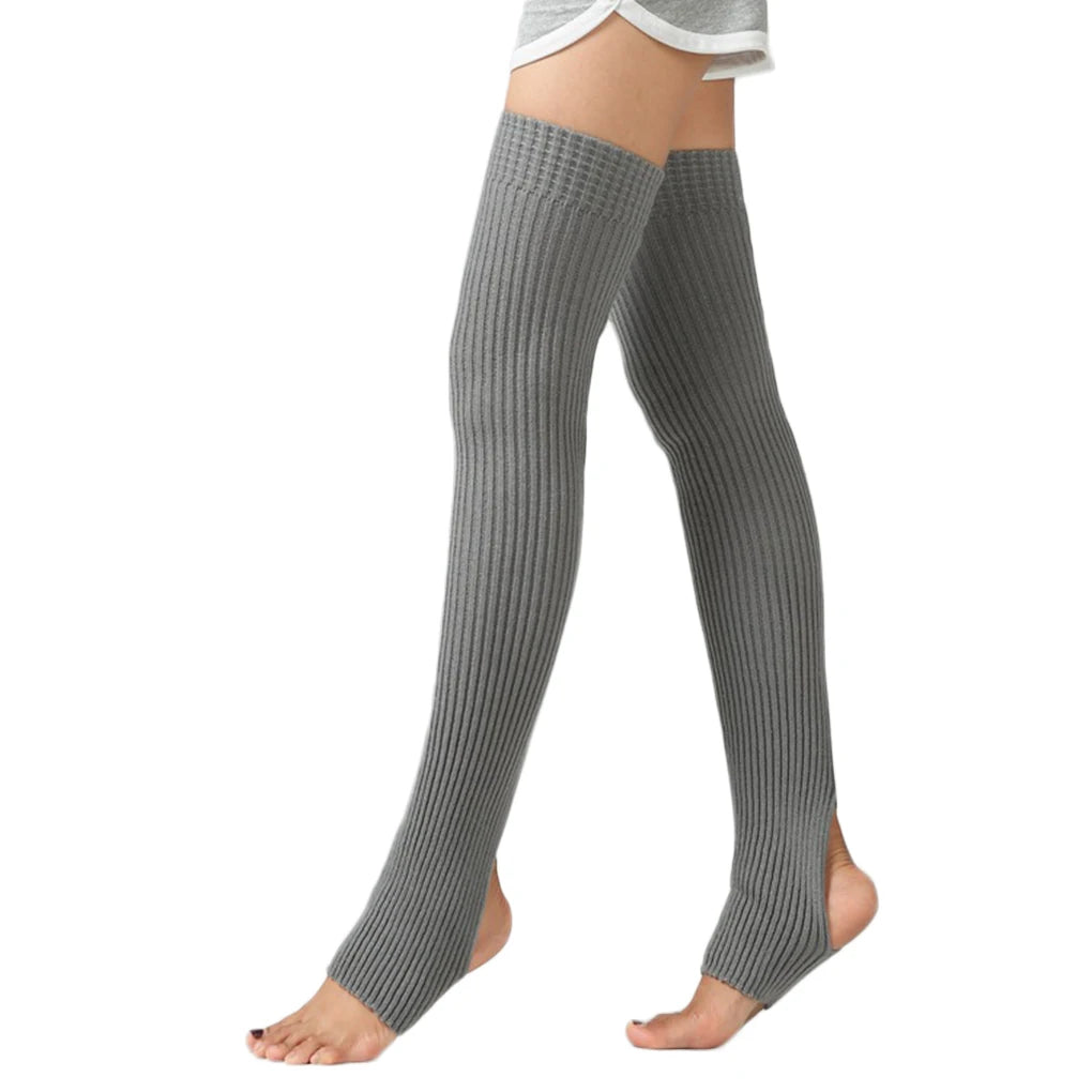 Long Ribbed Leg Warmers with Open Heel Stirrup Shape
