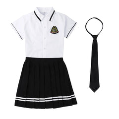 Japanese School Girl Uniform Suit White Short Sleeve T-shirt Top Pleated Skirt Cosplay Korean Girls Student Costume Set