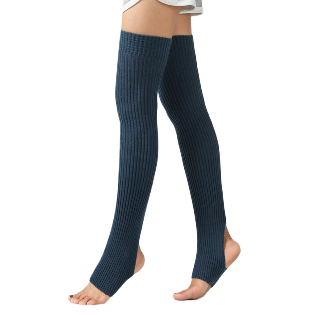 Long Ribbed Leg Warmers with Open Heel Stirrup Shape