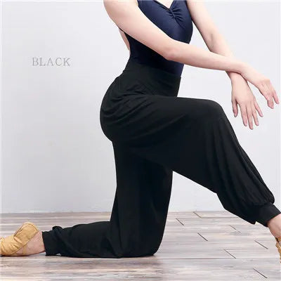 Women's High Waist Cotton Blend Dance Pants with Loose Legs and Length Options