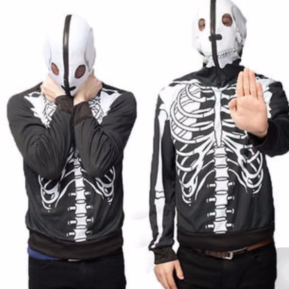 Skeleton Graphic Long Sleeve Full Zip Casual Hoodie