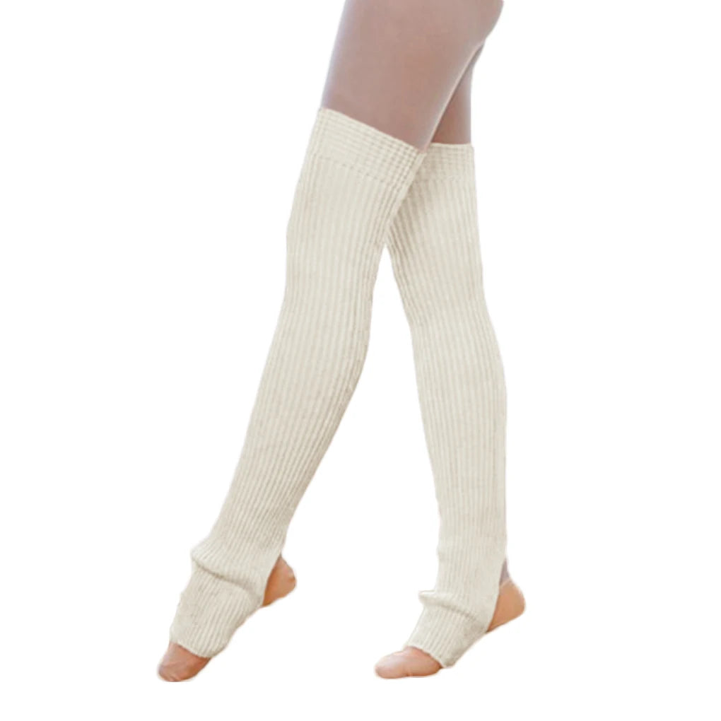 Long Ribbed Leg Warmers with Open Heel Stirrup Shape