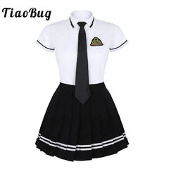 Japanese School Girl Uniform Suit White Short Sleeve T-shirt Top Pleated Skirt Cosplay Korean Girls Student Costume Set