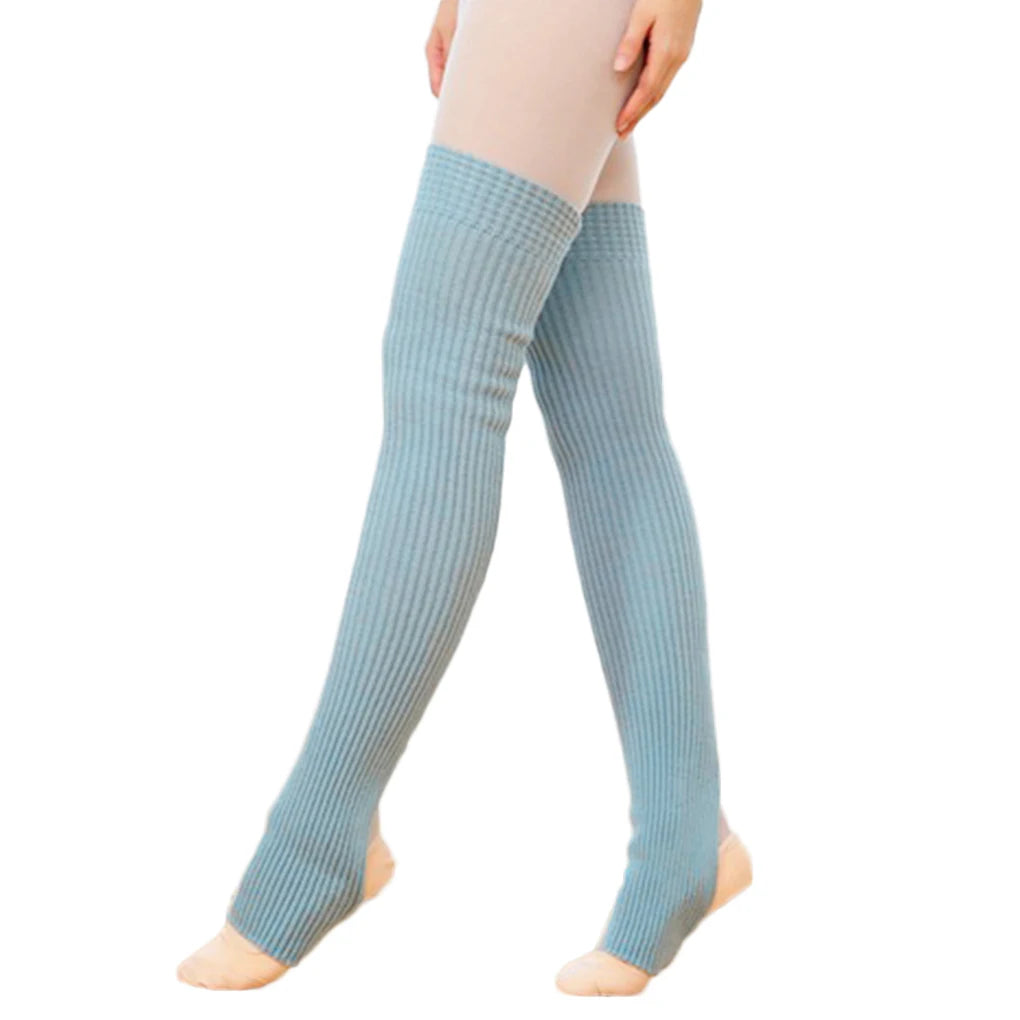 Long Ribbed Leg Warmers with Open Heel Stirrup Shape