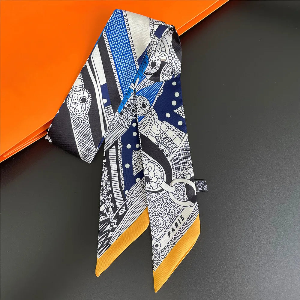 Horse Motif Skinny Scarf with Decorative Printed Patterns