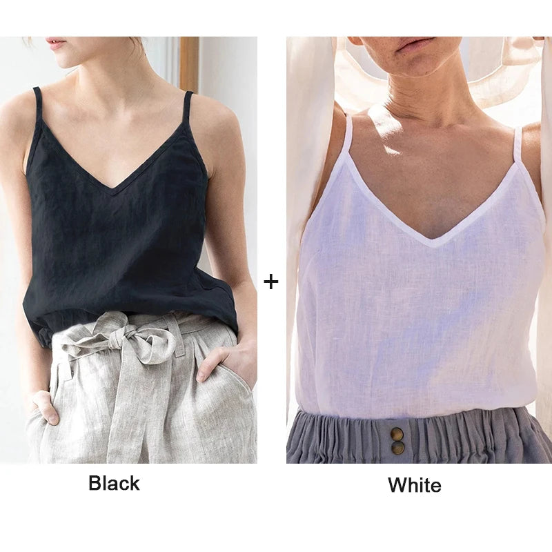 Women's Viscose Sleeveless V-Neck Camisole Top with Straps for Casual Summer Outfits