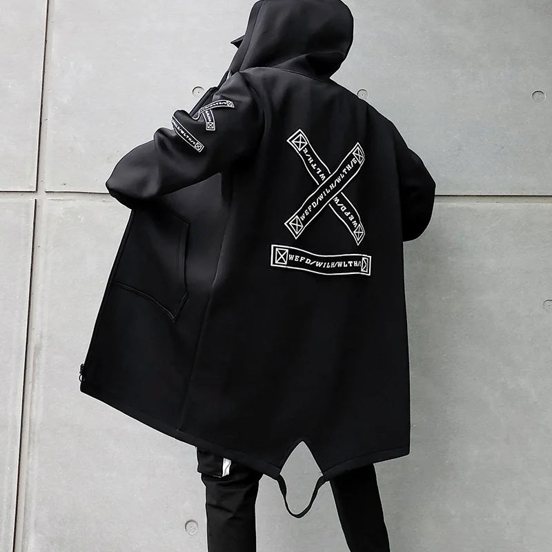 Long Sleeve Hooded Casual Coat with Extended Hem Silhouette