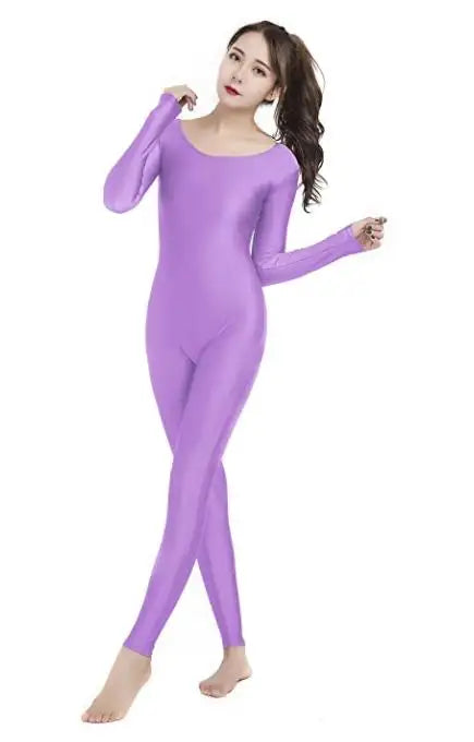 Women's Long Sleeve Scoop Neck Dance Unitard with Fitted Full Length Legs