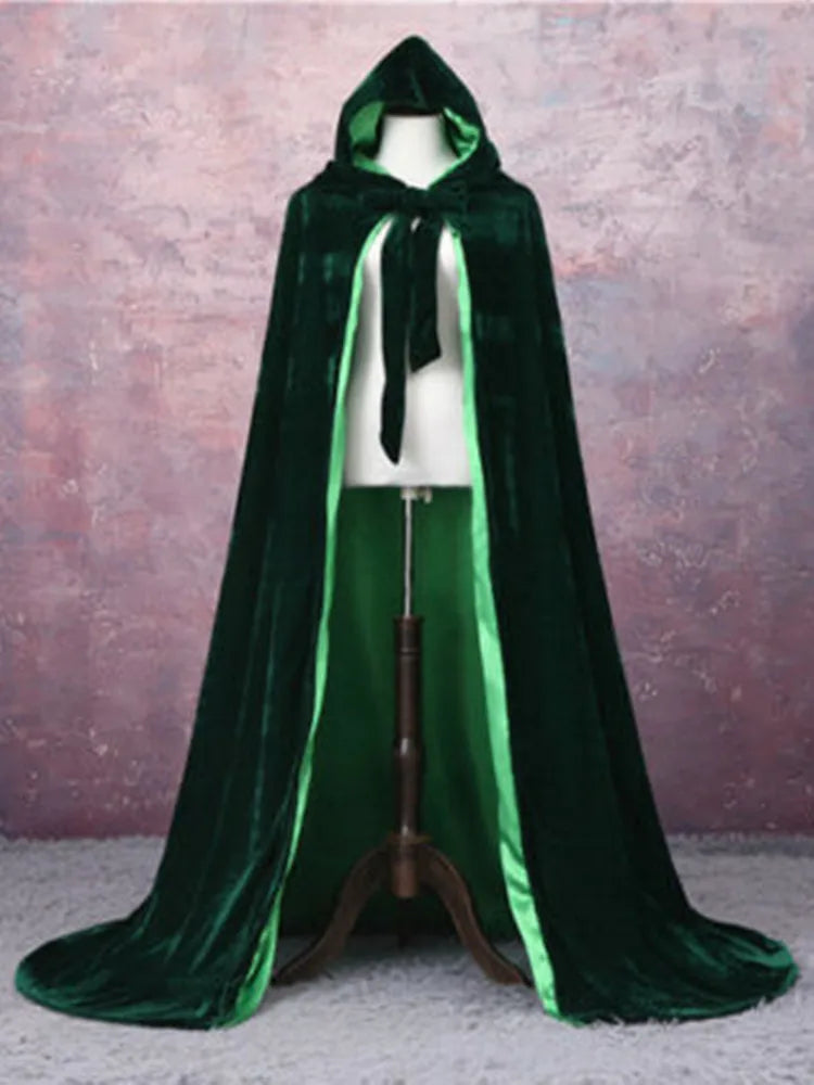 Long Velvet Hooded Cape for Layering over Outfits