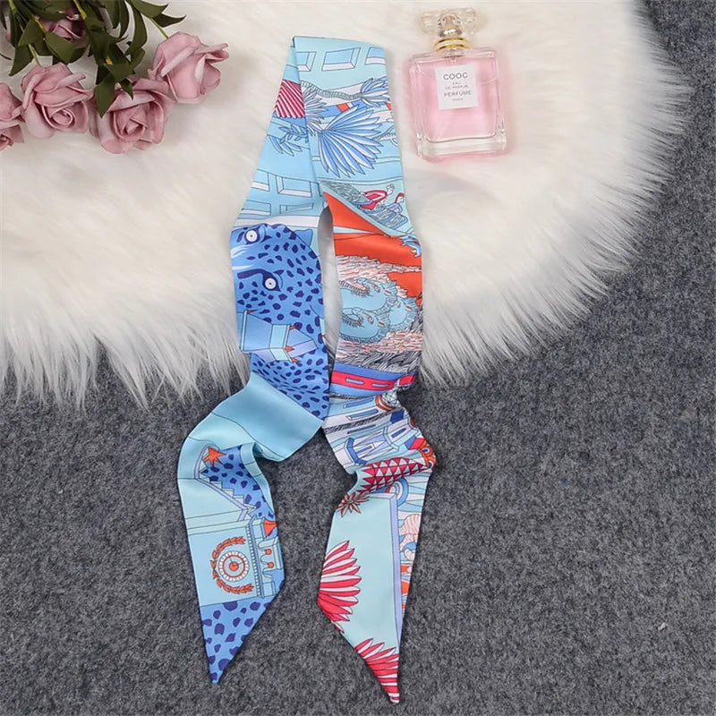 Horse Motif Skinny Ribbon Scarf with Printed Designs