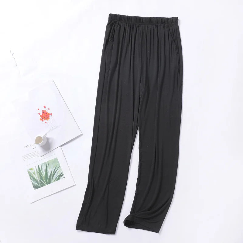 Men's Solid Elastic Waist Straight Leg Long Lounge Pajama Pants