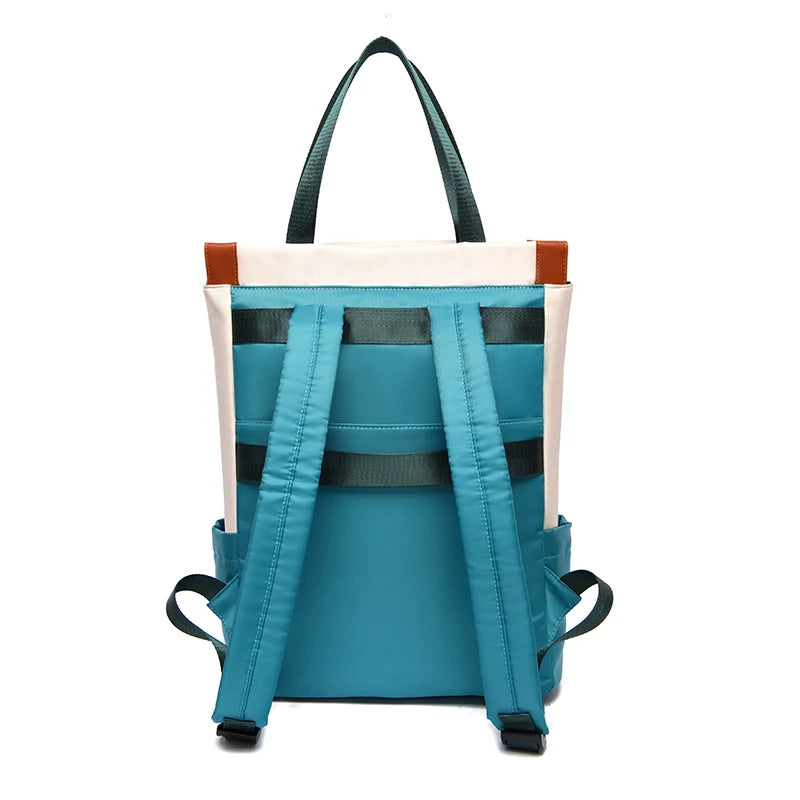 Colour Block Backpack with Tote Handles and Front Zipper Pocket Design