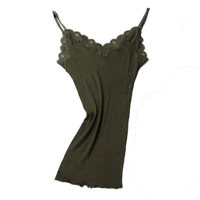 Women's Lace Trim Silk Cotton Blend Camisole with Adjustable Thin Straps