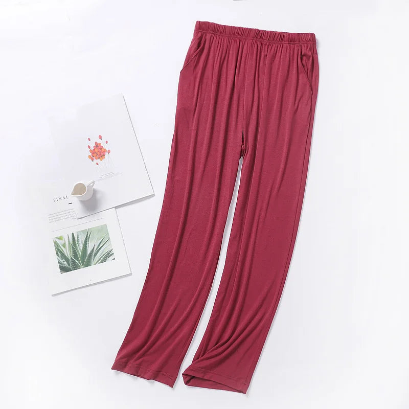 Men's Solid Elastic Waist Straight Leg Long Lounge Pajama Pants