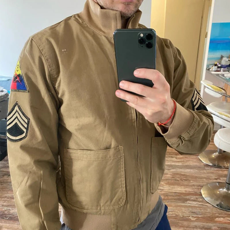 Fury Brad Pitt WW2 US Army Military Tanker Jackets Khaki Cotton Field Combat Outwear Uniforms Spring Autumn Lightweight Coats