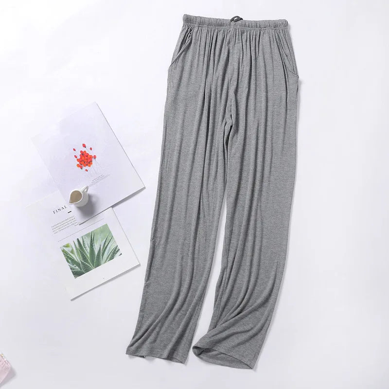 Men's Solid Elastic Waist Straight Leg Long Lounge Pajama Pants