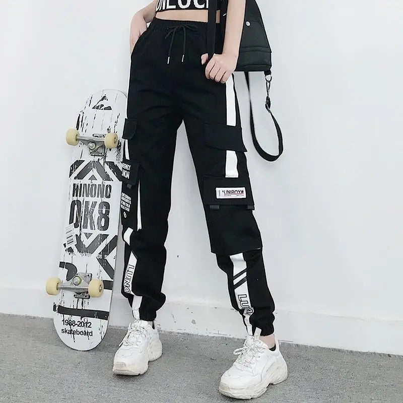 Women's Cargo Joggers with Contrast Panels and Printed Tab Styles