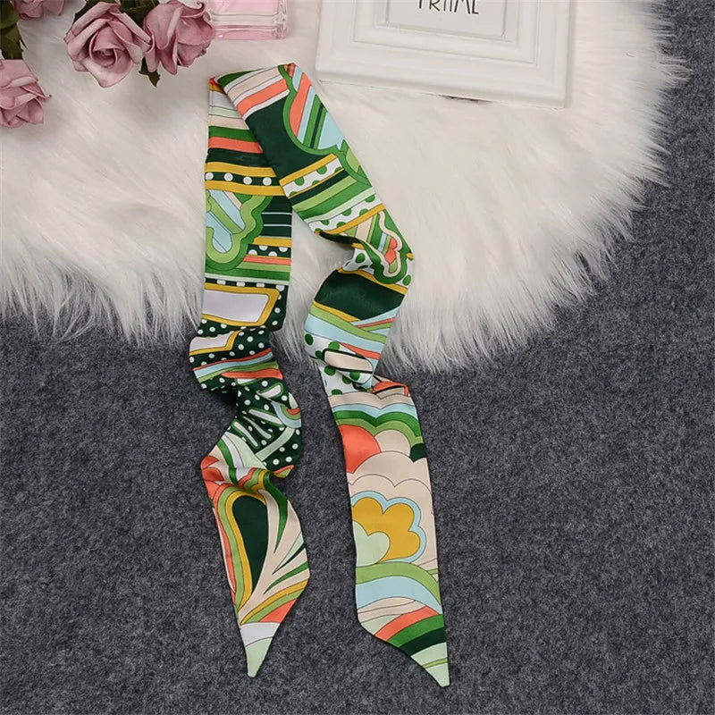 Horse Motif Skinny Ribbon Scarf with Printed Designs