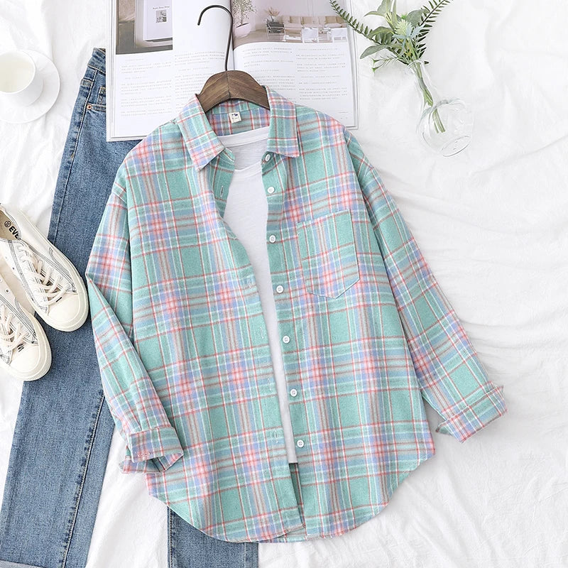 Women's Checked Collared Long Sleeve Shirt