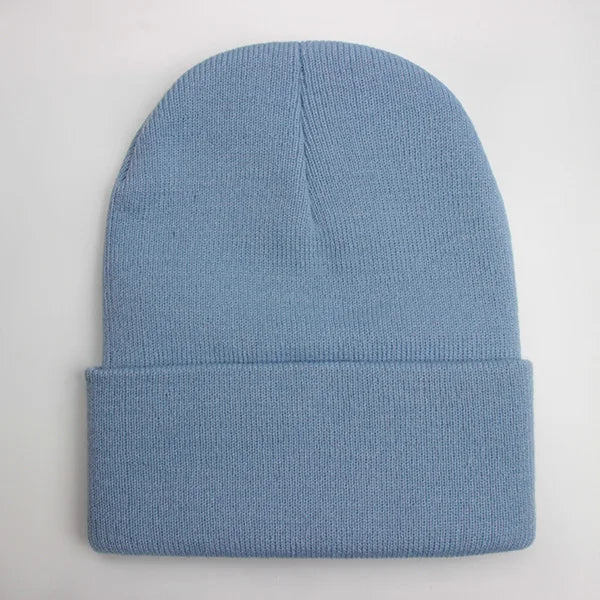 Solid Knit Beanie with Folded Cuff and Color Options