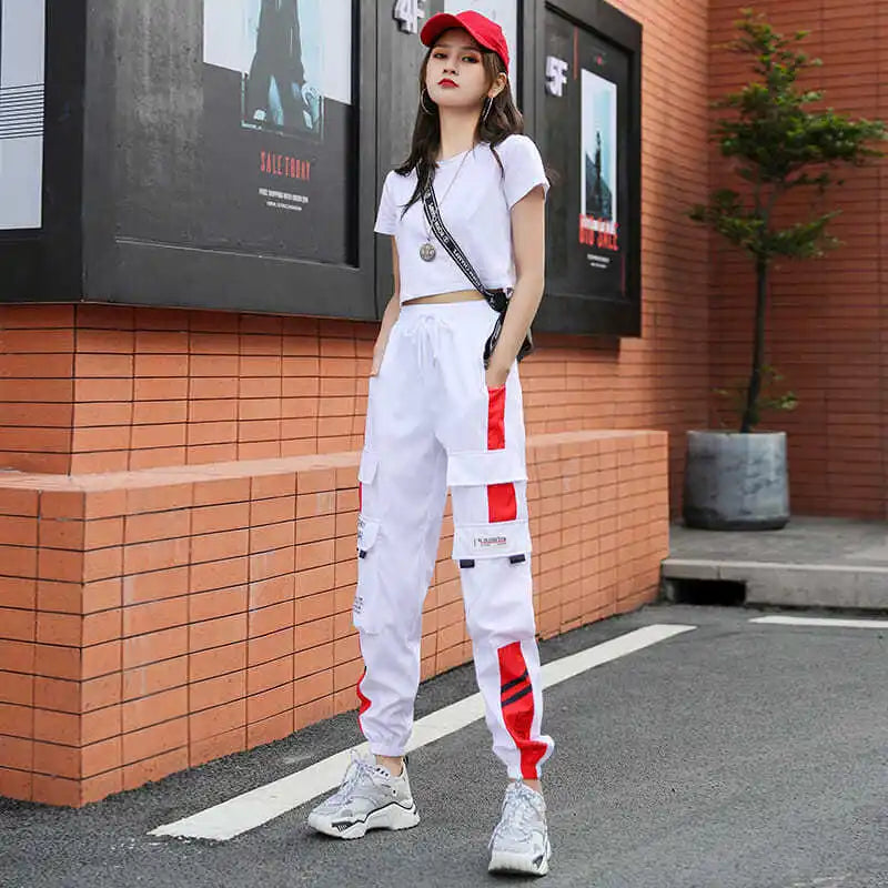 Women's Cargo Joggers with Contrast Panels and Printed Tab Styles