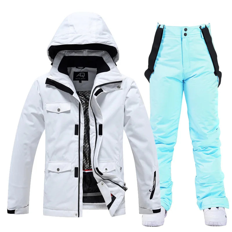 Hooded Ski Jacket and Pants Clothing Set with Style Options