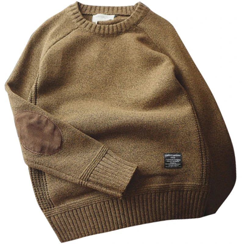 Men's Elbow Patch Crew Neck Knit Sweater