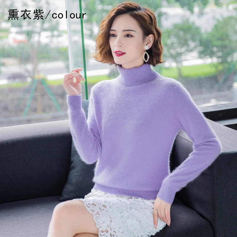 Women's Plain Roll Neck Long Sleeve Sweater Casual Knit Layer