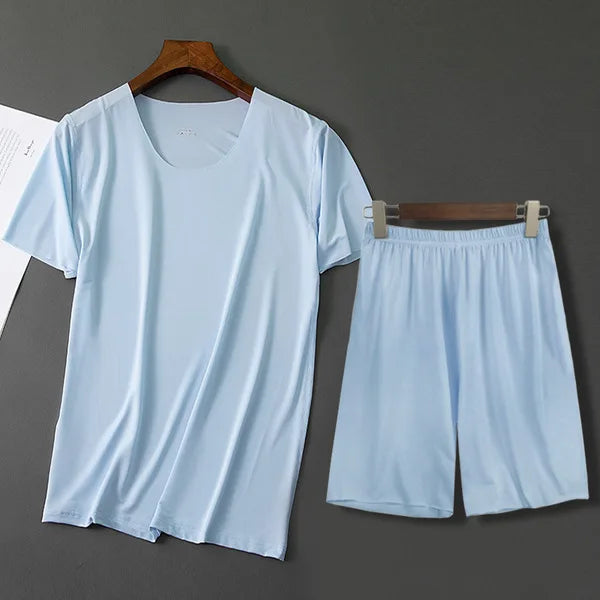 Men's Solid Short Sleeve T Shirt and Shorts Pajama Set